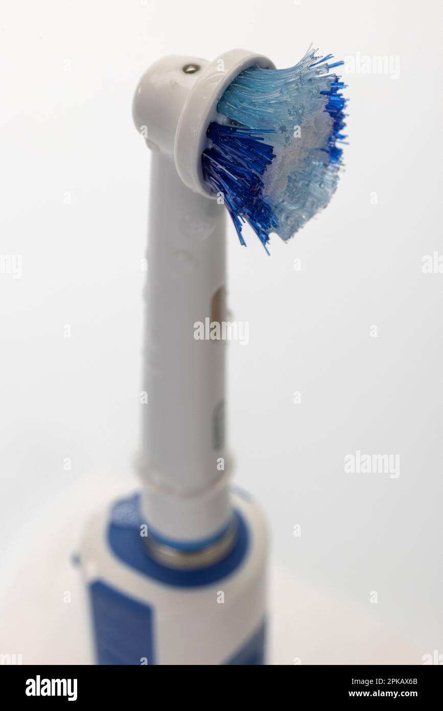 Brosse à dents électrique Braun Oral-B Type 4729, détail, tête de brosse  usée, fond blanc Photo Stock - Alamy