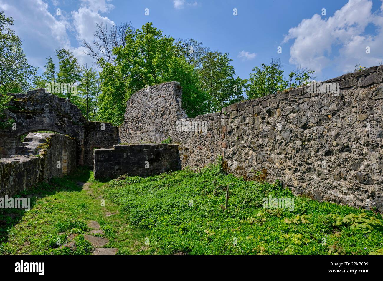 Château de la ruine Bramberg dans le parc naturel de Haßberge, district de Haßfurt, Basse-Franconie, Franconie, Bavière, Allemagne Banque D'Images