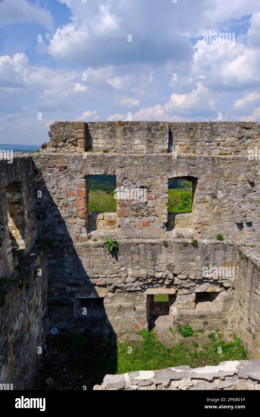 Château de Bramberg ruine dans le parc naturel de Haßberge, quartier de Haßfurt, Basse-Franconie, Franconie, Bavière, Allemagne Banque D'Images
