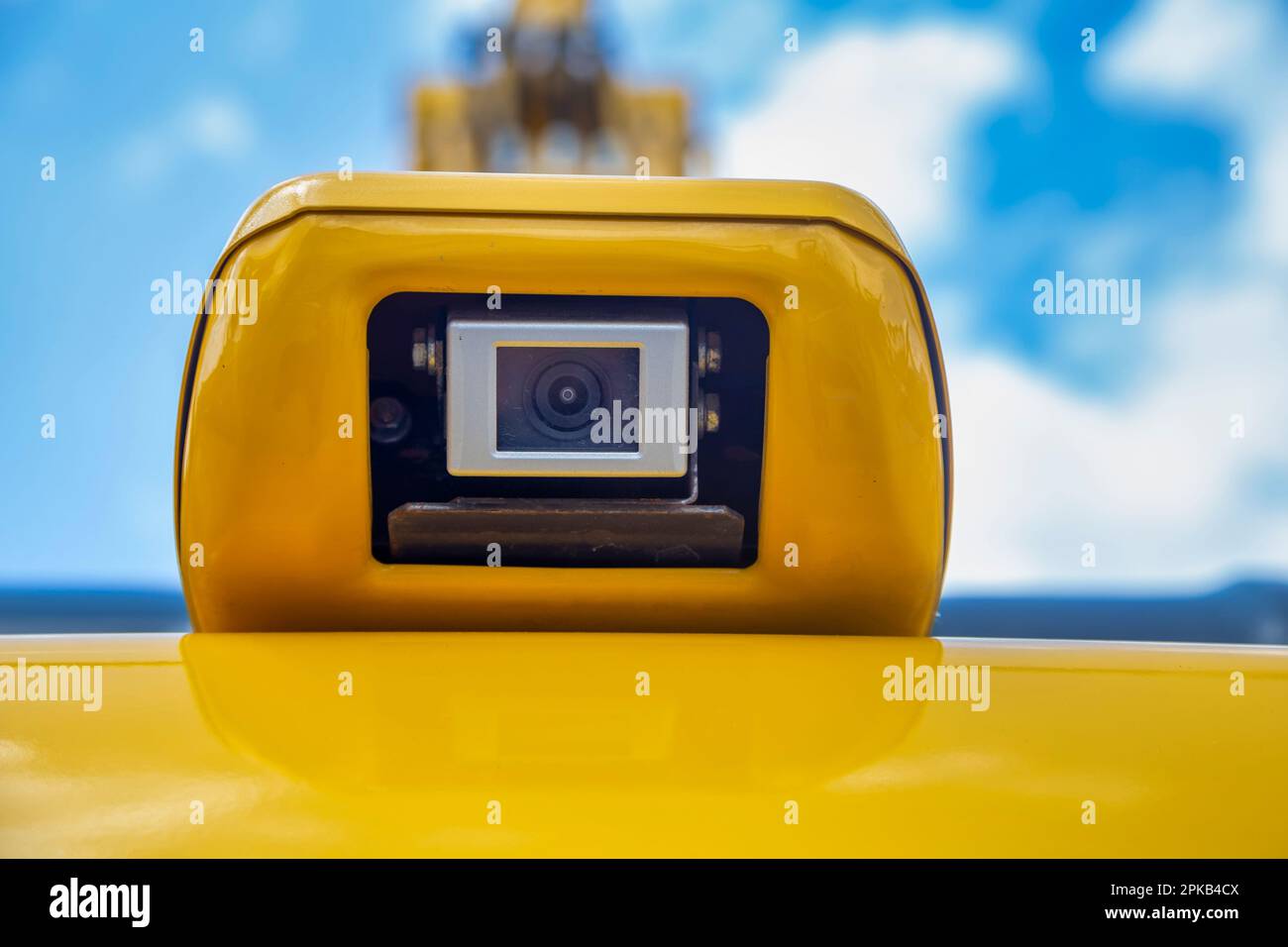 Caméra de recul sur pelle hydraulique, caméras sur machines lourdes de série. Banque D'Images