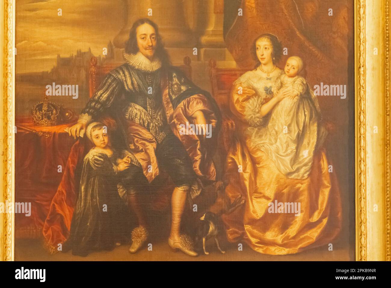 Angleterre, Kent, Edenbridge, Chiddingstone, Château de Chiddingstone, La salle White Rose, Charles I Henrietta Maria et leurs deux enfants les plus âgés, le Prince Charles et la princesse Mary, 17th siècle Banque D'Images