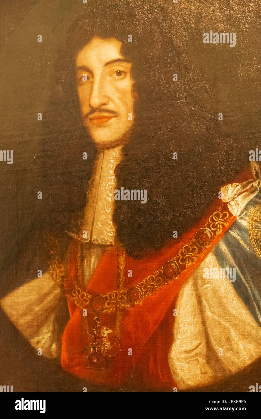 Angleterre, Kent, Edenbridge, Chiddingstone, Château de Chiddingstone, Portrait des rois Charles II Banque D'Images