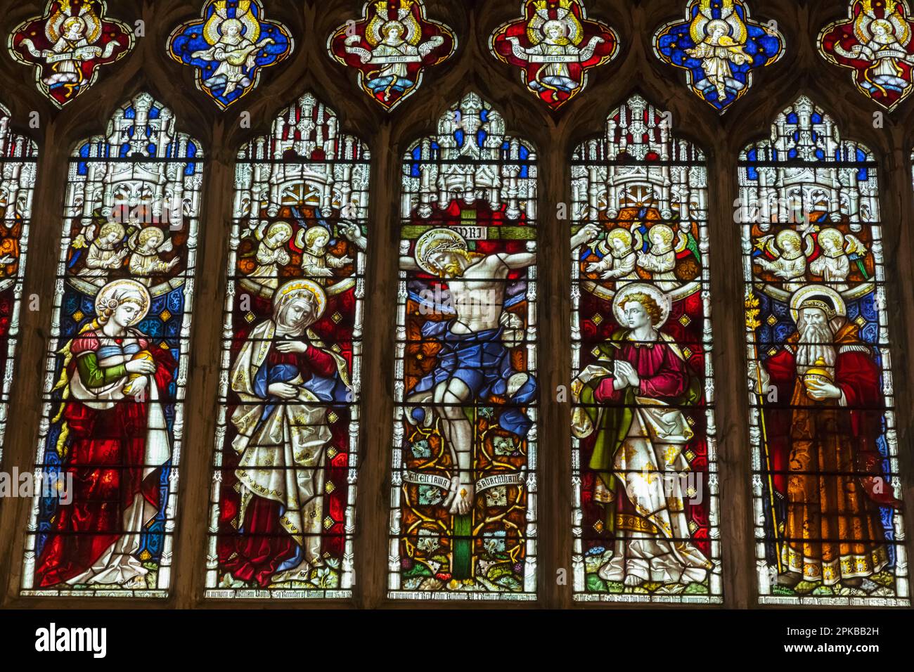 Angleterre, Dorset, Wareham, Église Lady St.Mary, vitraux représentant des scènes bibliques Banque D'Images