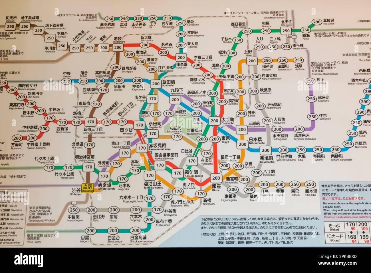 Japon, Honshu, Tokyo, Shibuya, Station de métro Shibuya, carte bilingue du système de métro de Tokyo Banque D'Images