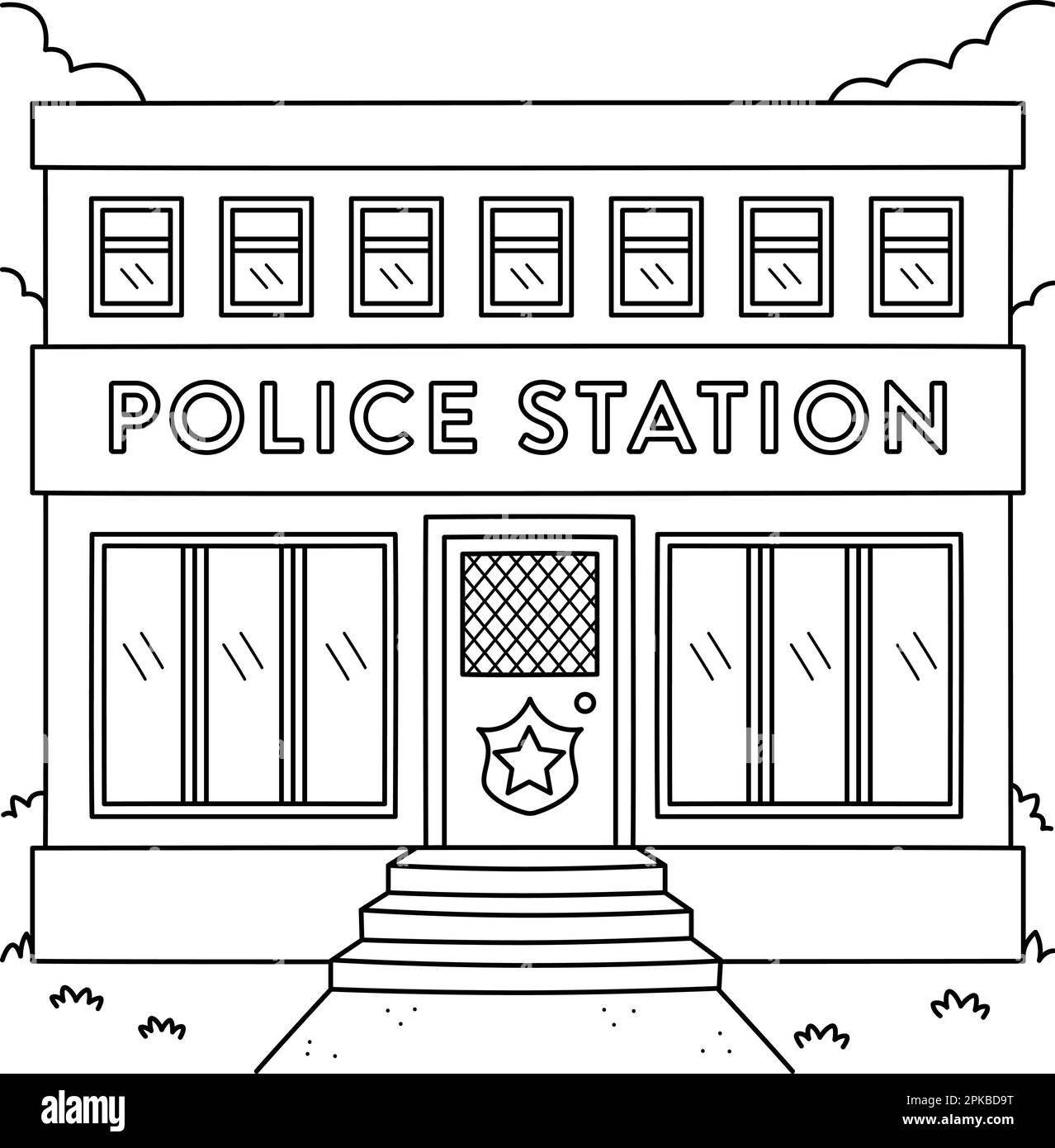 Page de coloriage du poste de police pour les enfants Illustration de Vecteur