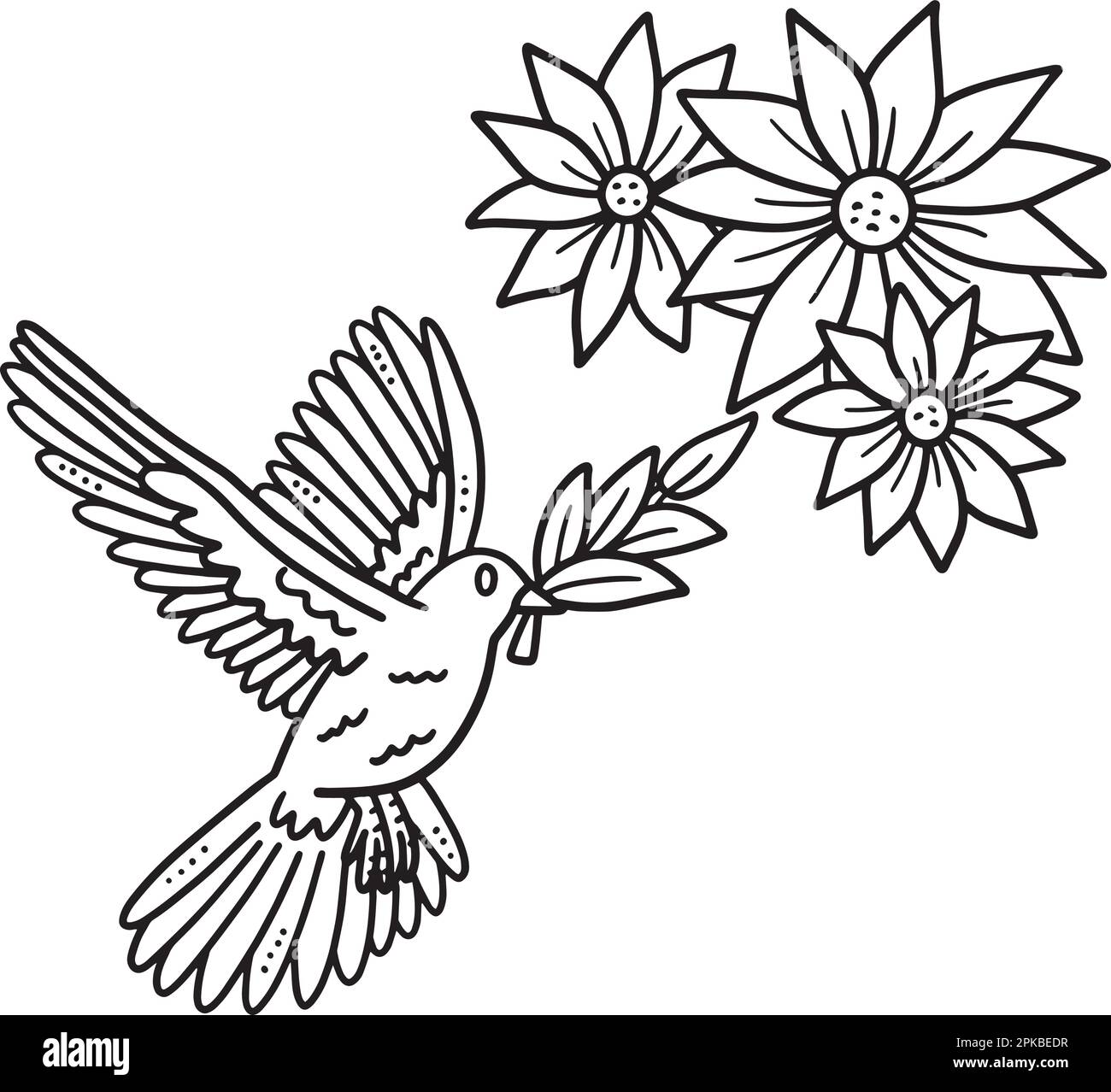 Page de coloriage isolée oiseau et fleur pour enfants Illustration de Vecteur