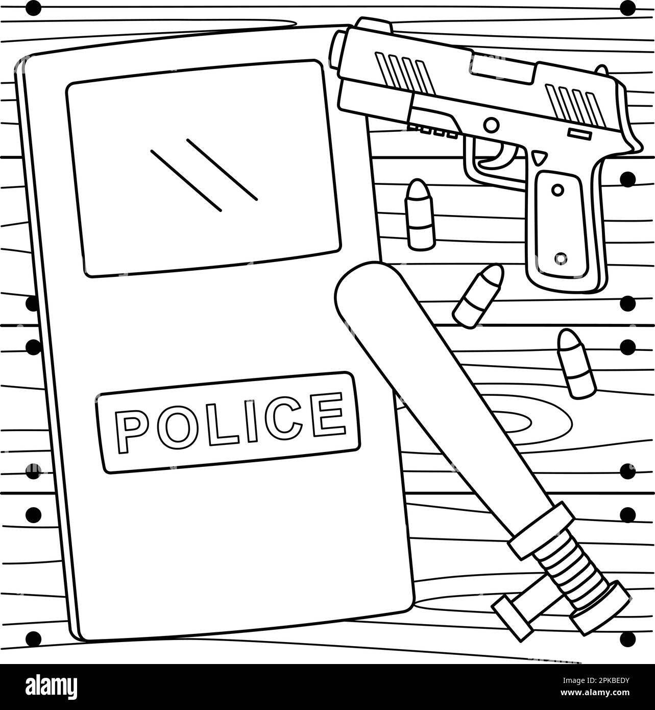 Page de coloriage de l'équipement des policiers pour les enfants Illustration de Vecteur