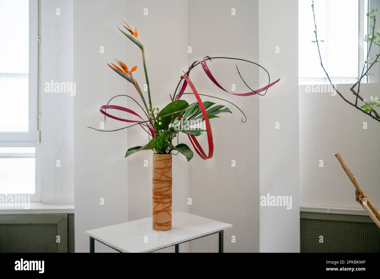 04-04-2023 Moscou Russie. Exposition ikebana à l'Institut d'architecture de Moscou (Blagaya gilet ou bonne nouvelle) auteur Darina Dmitrieva. Banque D'Images