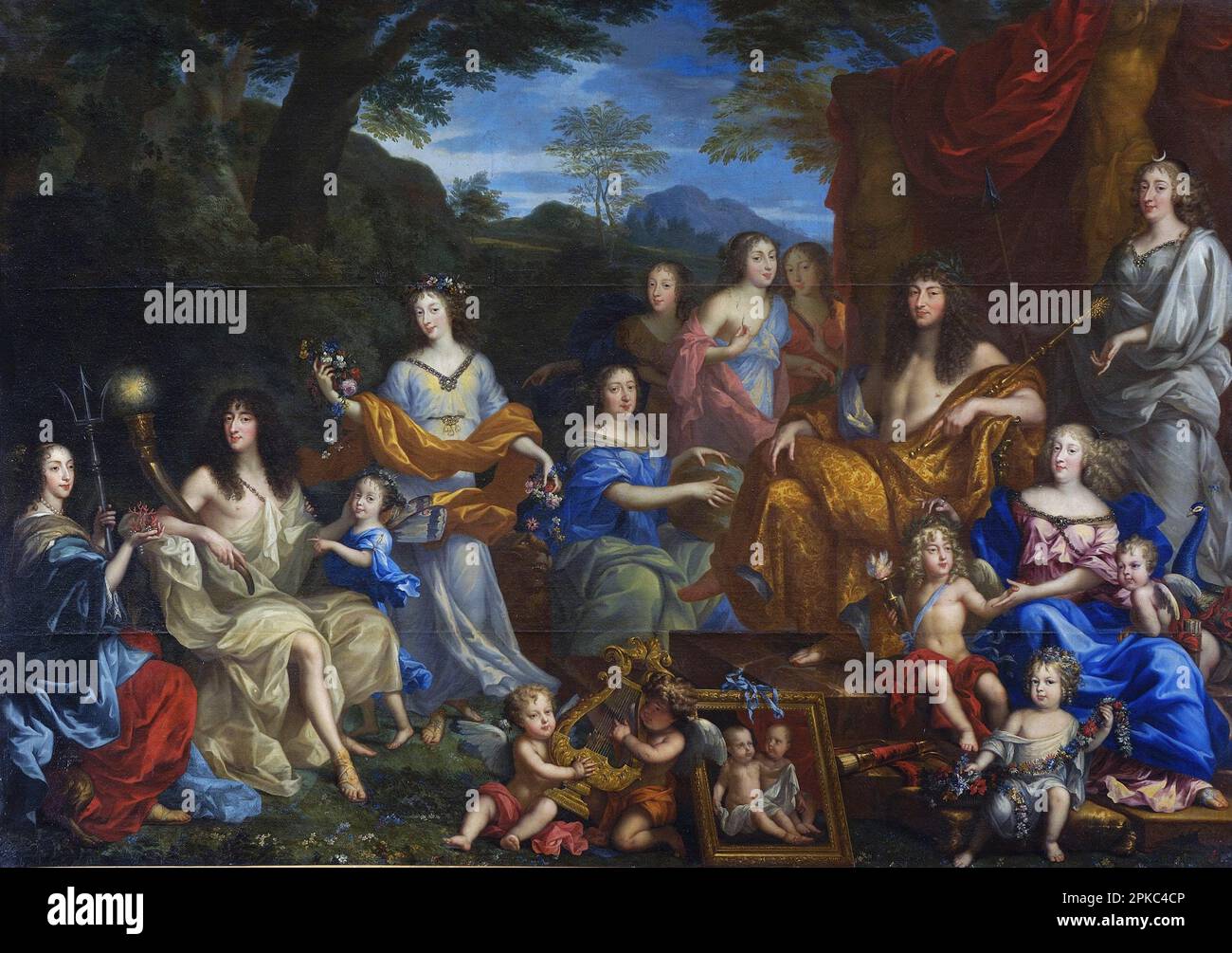 Portrait mythologique de Louis XIV et de la famille royale 1670 par Jean Nocret Banque D'Images