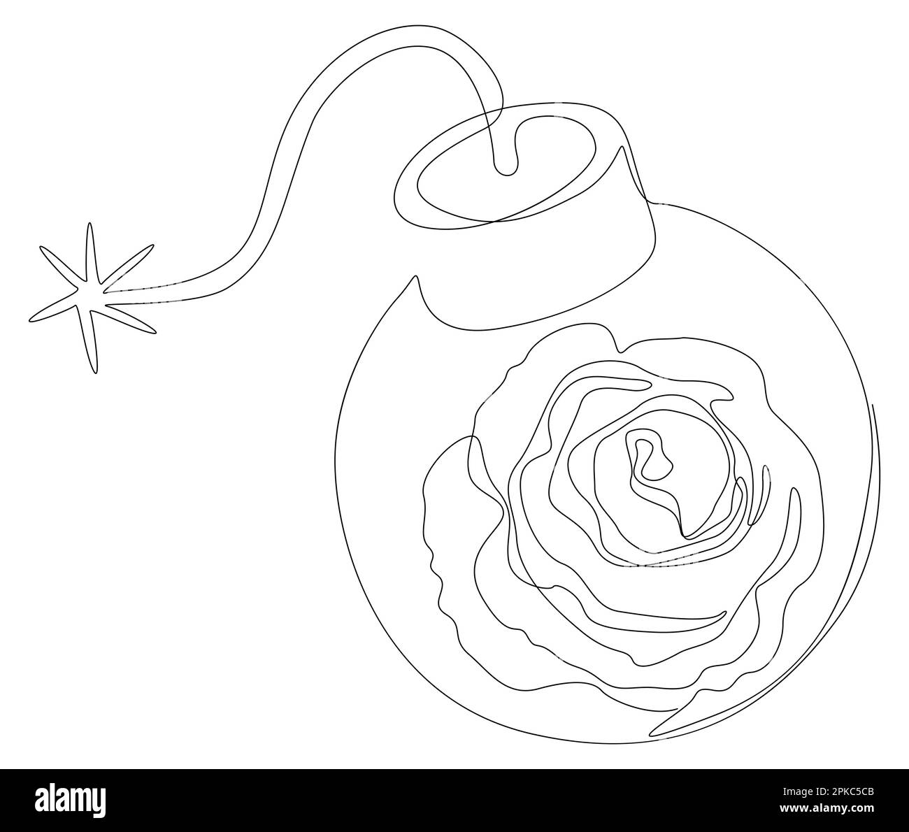 Une ligne continue de Bomb avec des fleurs de rose. Concept de vecteur d'illustration à trait fin. Dessin de contour idées créatives. Illustration de Vecteur