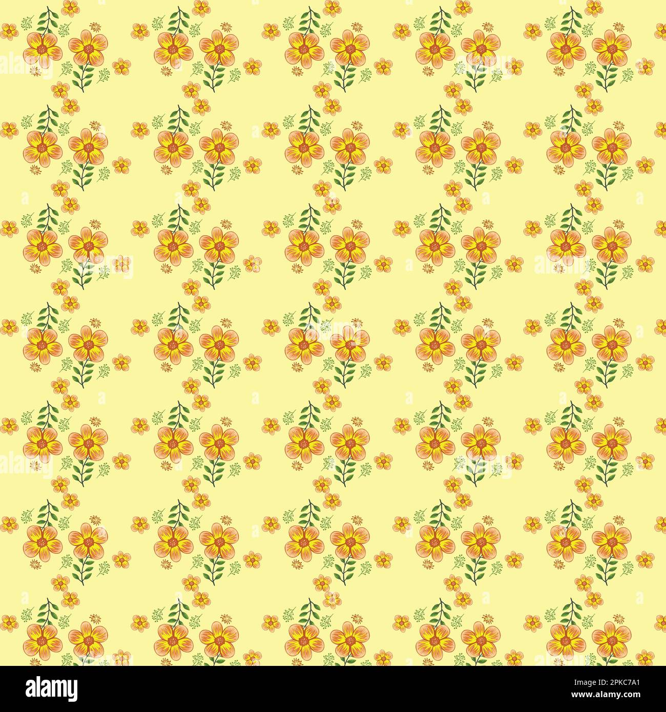 Motif fleuri vert jaune et orange, tissu moderne Illustration de Vecteur