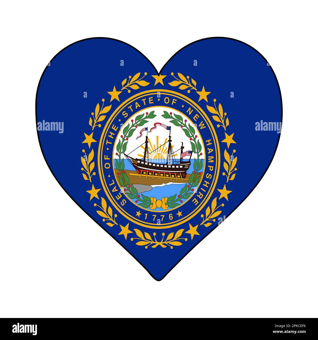 Drapeau de forme de coeur du New Hampshire. J'adore le New Hampshire. Visitez le New Hampshire. Amérique du Nord. Amérique. Conception graphique d'illustration vectorielle. Illustration de Vecteur
