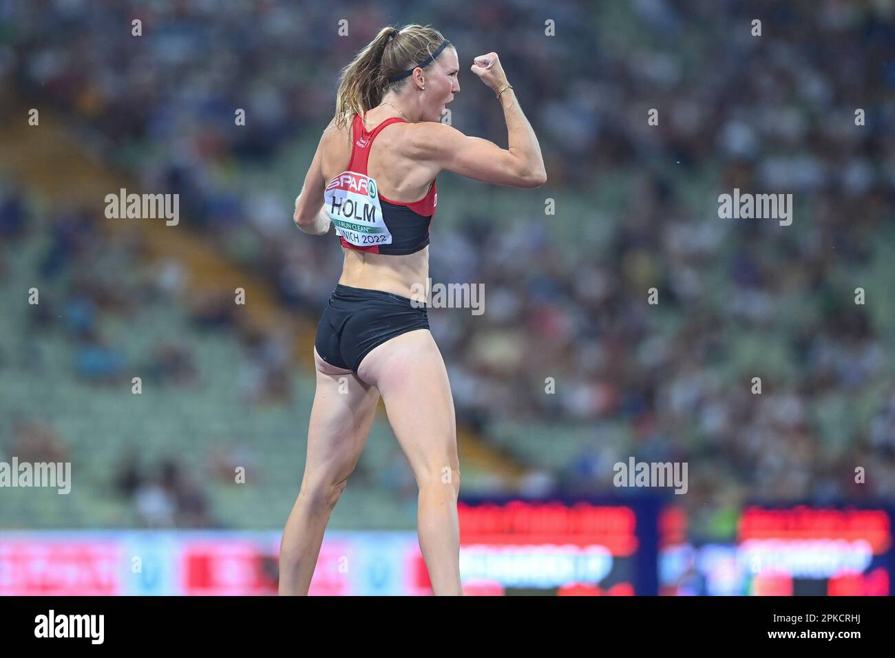 Caroline Bonde Holm (Danemark). Perche voûte femmes. Championnats d'Europe Munich 2022. Banque D'Images