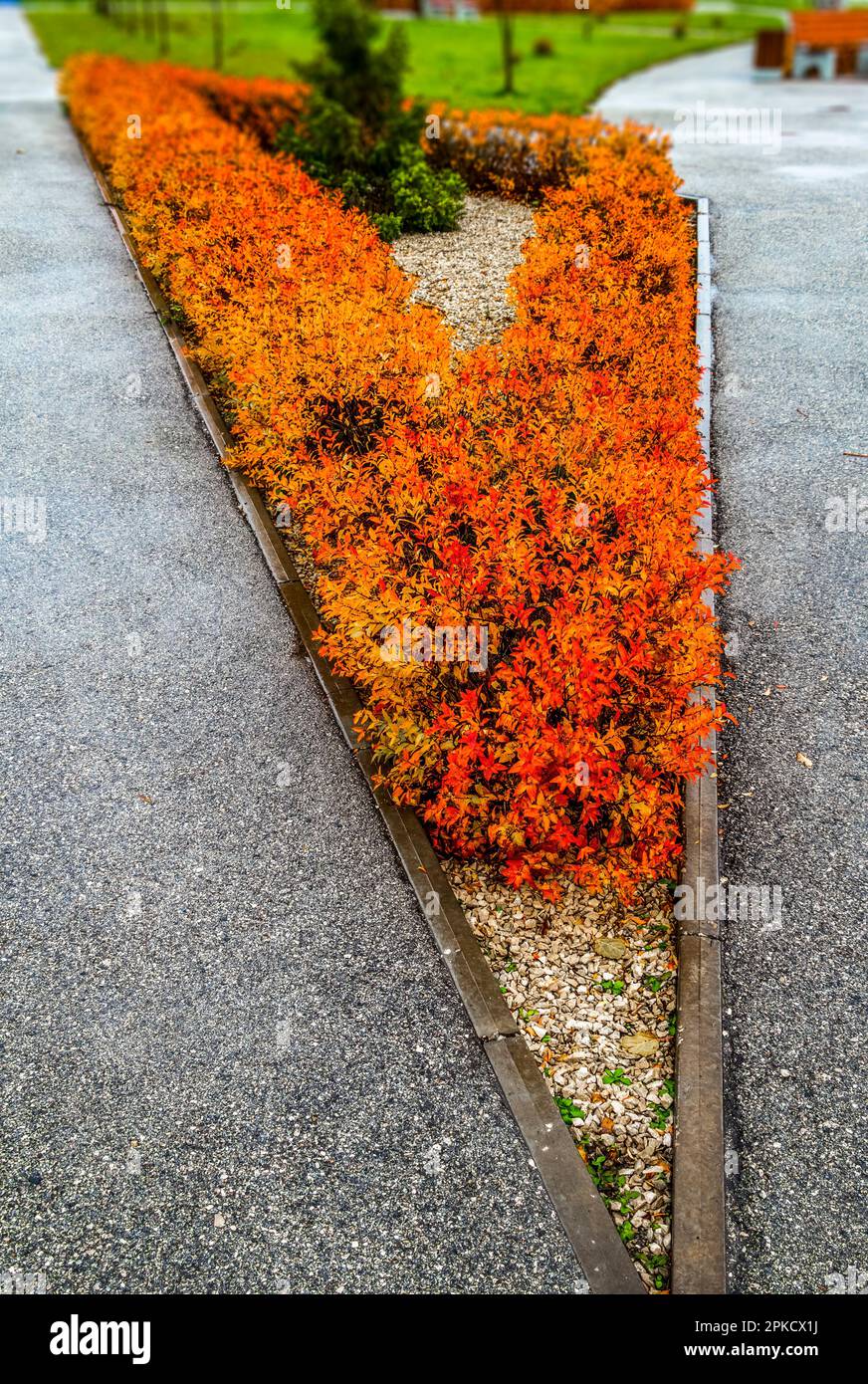 Trottoir de marche dans un village vide pendant la pluie. Banque D'Images