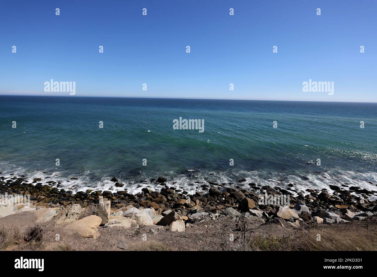Vues générales sur la côte est du Pacifique entre Santa Monica et Malibu en Californie, State route 1, Etats-Unis. Banque D'Images