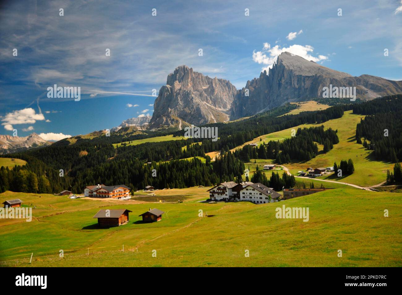 Hochalm, région alpine, été, Dolomites, Tyrol du Sud, Alpe di Siusi, Sassolungo, Plattkofel, Patrimoine mondial de l'UNESCO Banque D'Images