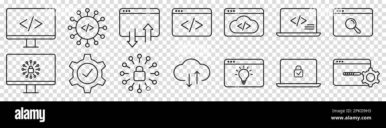 Icônes de développement logiciel. Collection de symboles modernes isolés sur fond transparent Illustration de Vecteur