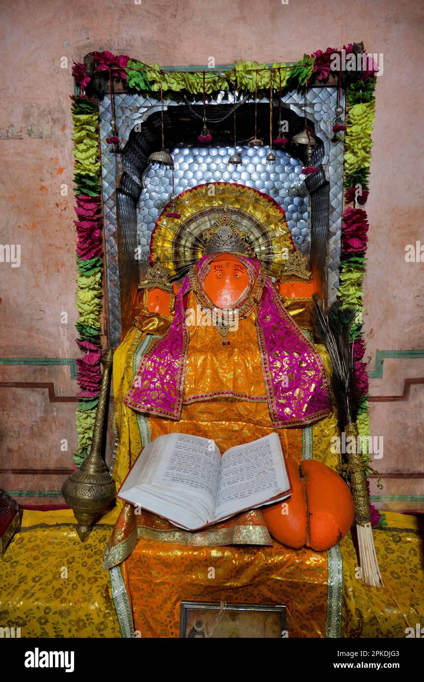 Idole de Lord Hanuman à Shri Sitaramji Mandir, situé dans les locaux de Galtaji Mandir, construit dans un col de montagne dans les collines d'Aravalli au début Banque D'Images