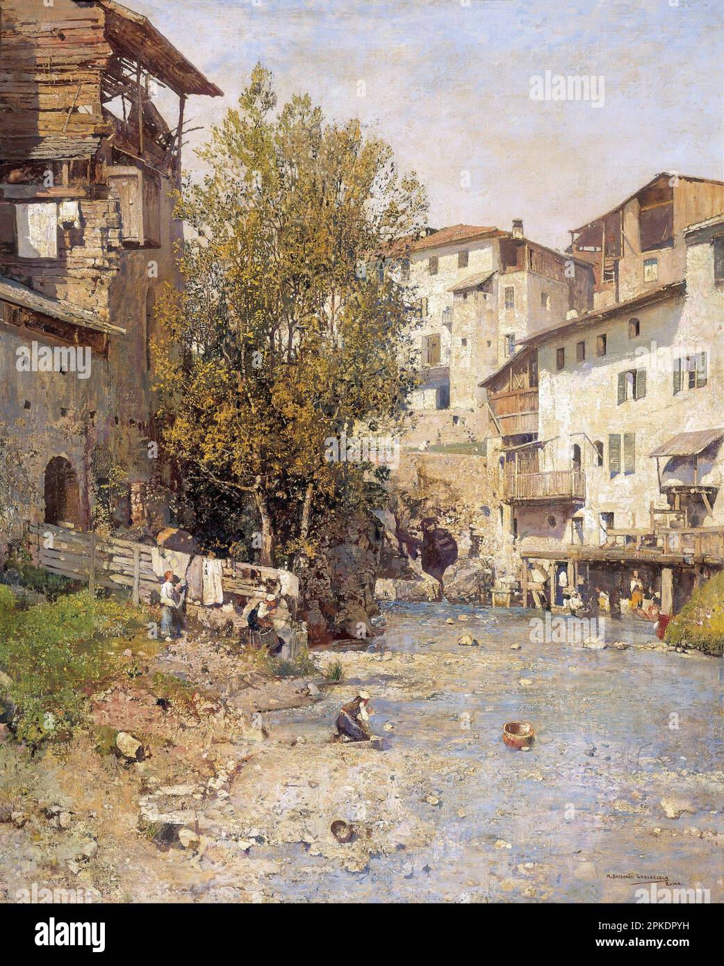 Paysage avec un village à la périphérie de Rome 1905 par Mariano Barbasan Banque D'Images