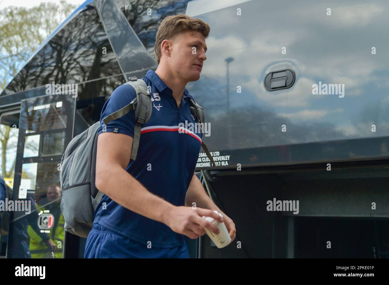 Rhys Kennedy #15 de Hull KR arrive avant le match de la Super League Round 8 de Betfred Hull FC vs Hull KR au MKM Stadium, Hull, Royaume-Uni, 7th avril 2023 (photo de Craig Cresswell/News Images) Banque D'Images