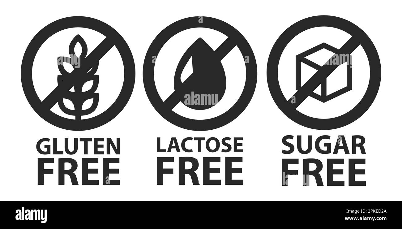 Gluten, lactose, sans sucre icônes d'arbre Illustration de Vecteur