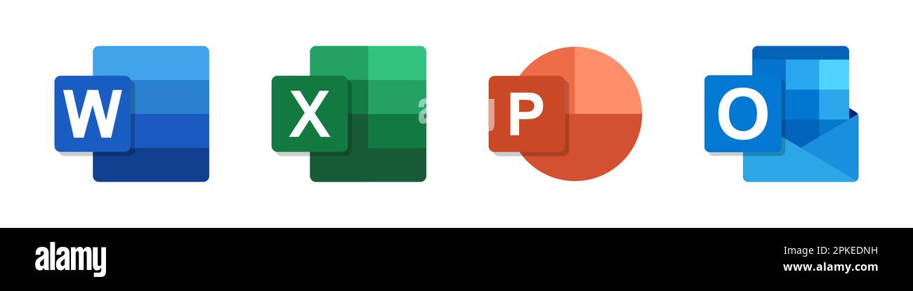 Vinnitsa, Ukraine - 12 janvier 2023: Microsoft Office programmes logo set Illustration de Vecteur