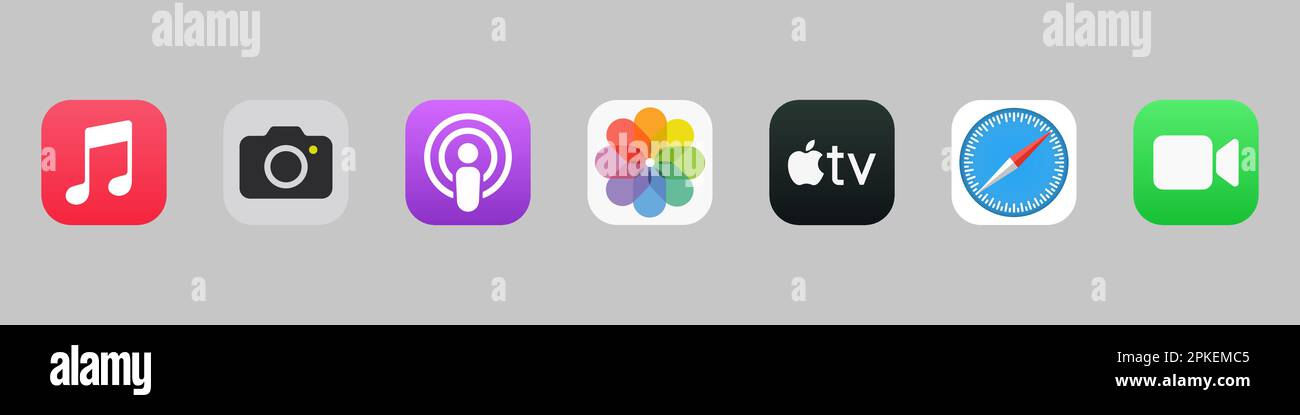 Vinnitsa, Ukraine - 14 décembre 2022 : jeu d'icônes de programmes d'interface IOS d'Apple. Illustration de Vecteur