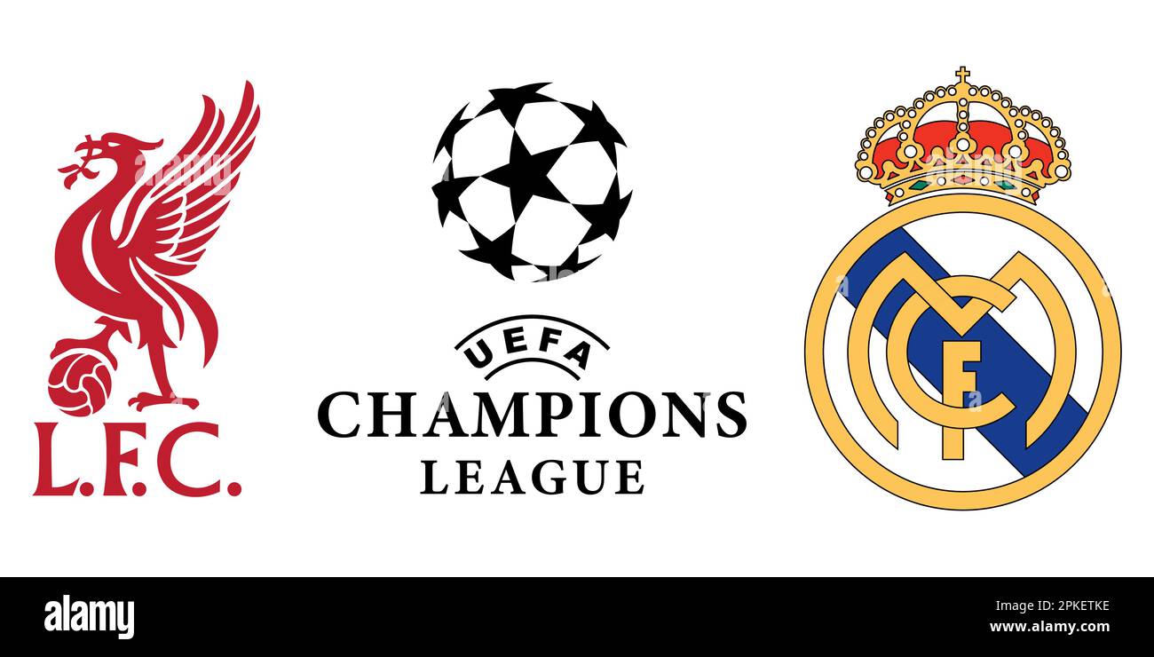 Vinnitsa, Ukraine - 08 novembre 2022: Football Liverpool vs Real Madrid club icons.League of champions. Illustration éditoriale vectorielle Illustration de Vecteur