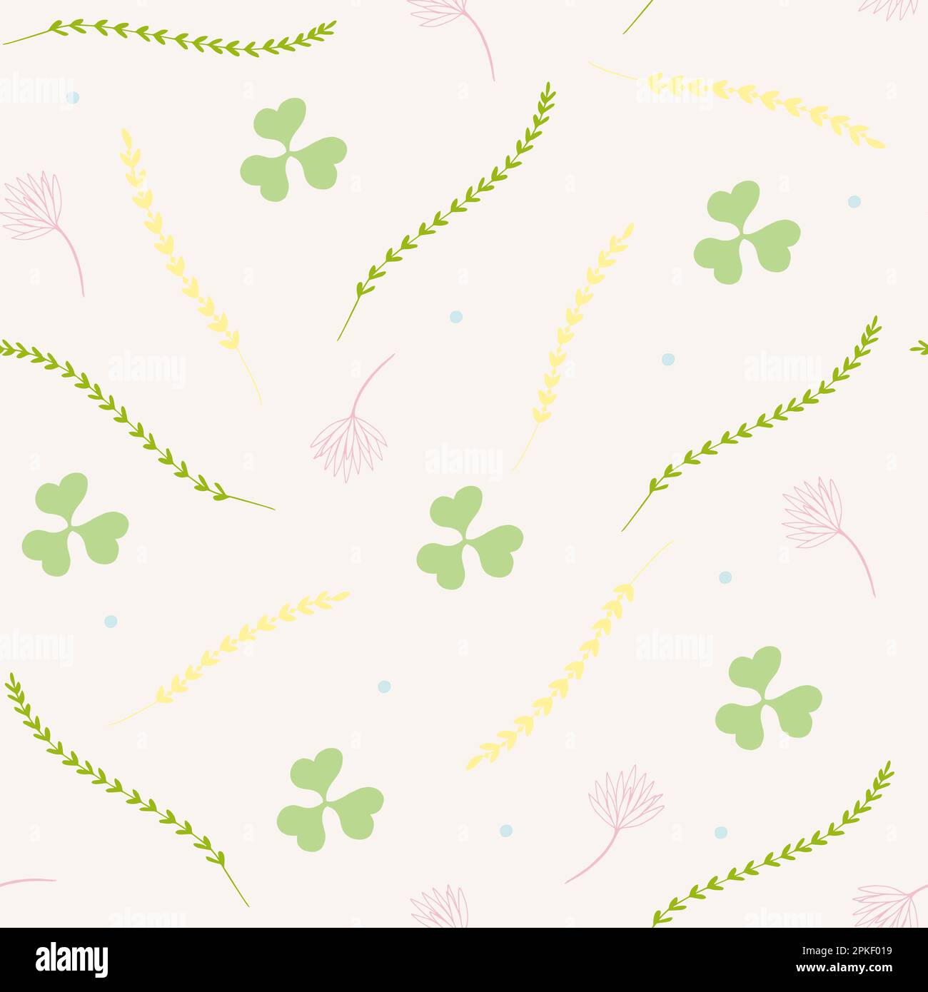 Motif feuilles et fleurs claires sans coutures. Éléments botaniques doux et tendres sur fond rose clair. Des œuvres d'art dessinées à la main pour l'impression et le design Illustration de Vecteur