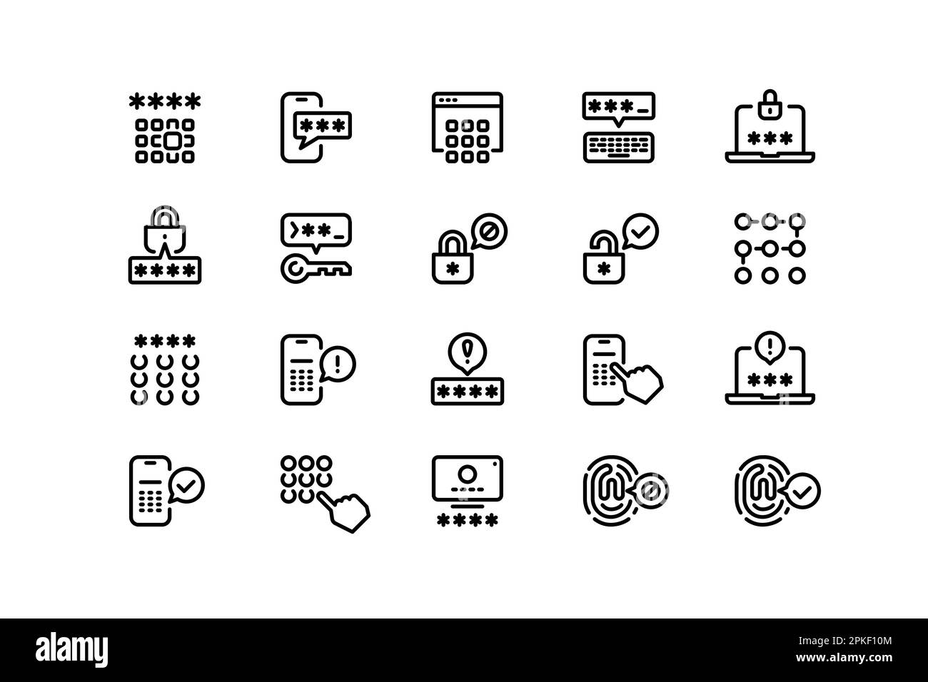 Icônes de la ligne de mot de passe. Protection des autorisations, application des données utilisateur et sécurité des services, code PIN et mot de passe corrects. Collection vectorielle modifiable o Illustration de Vecteur