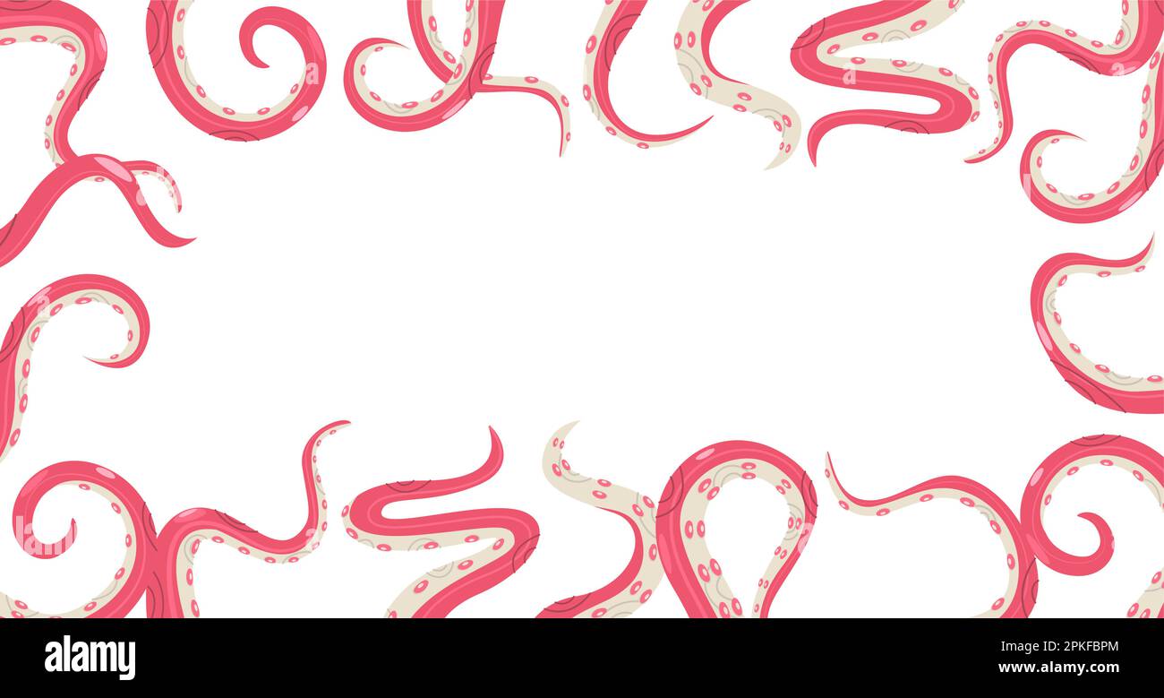 Cadre de tentacules d'octopus. Sinister squi kraken et les bras de poulpe dans les profondeurs bannière maquette. Bordure vectorielle avec bras courbés. Illustration de la poulpe t Illustration de Vecteur
