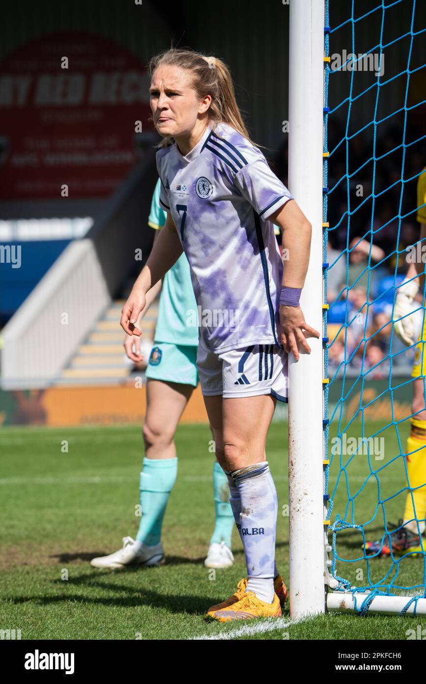 Wimbledon, Londres, Royaume-Uni. 7 avril 2023. FIONA BROWN, Écosse. Commbank Australia Matilda v Scotland équipe nationale féminine au stade Cherry Red Records, Plough Lane Wimbledon Credit: amer ghazzal/Alay Live News Banque D'Images