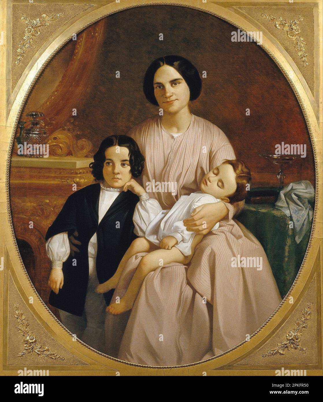 Portrait de la femme et des enfants du peintre vers 1860-1865 par Claudi Lorenzale Banque D'Images