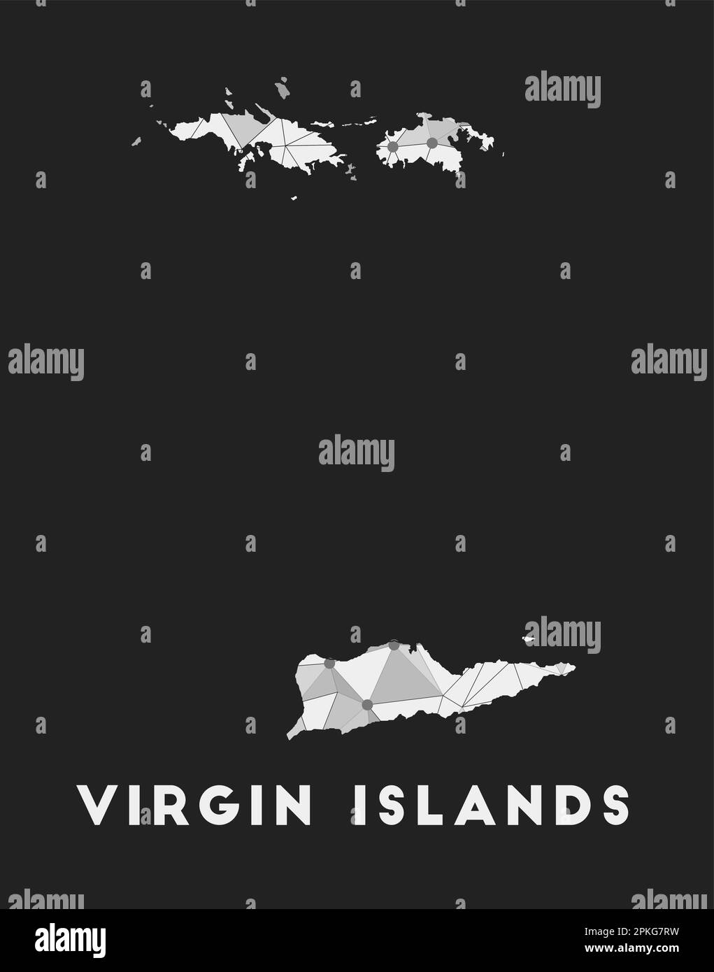 Îles Vierges - carte du réseau de communication de l'île. Motif géométrique tendance des îles Vierges sur fond sombre. Technologie, Internet, réseau, teleco Illustration de Vecteur