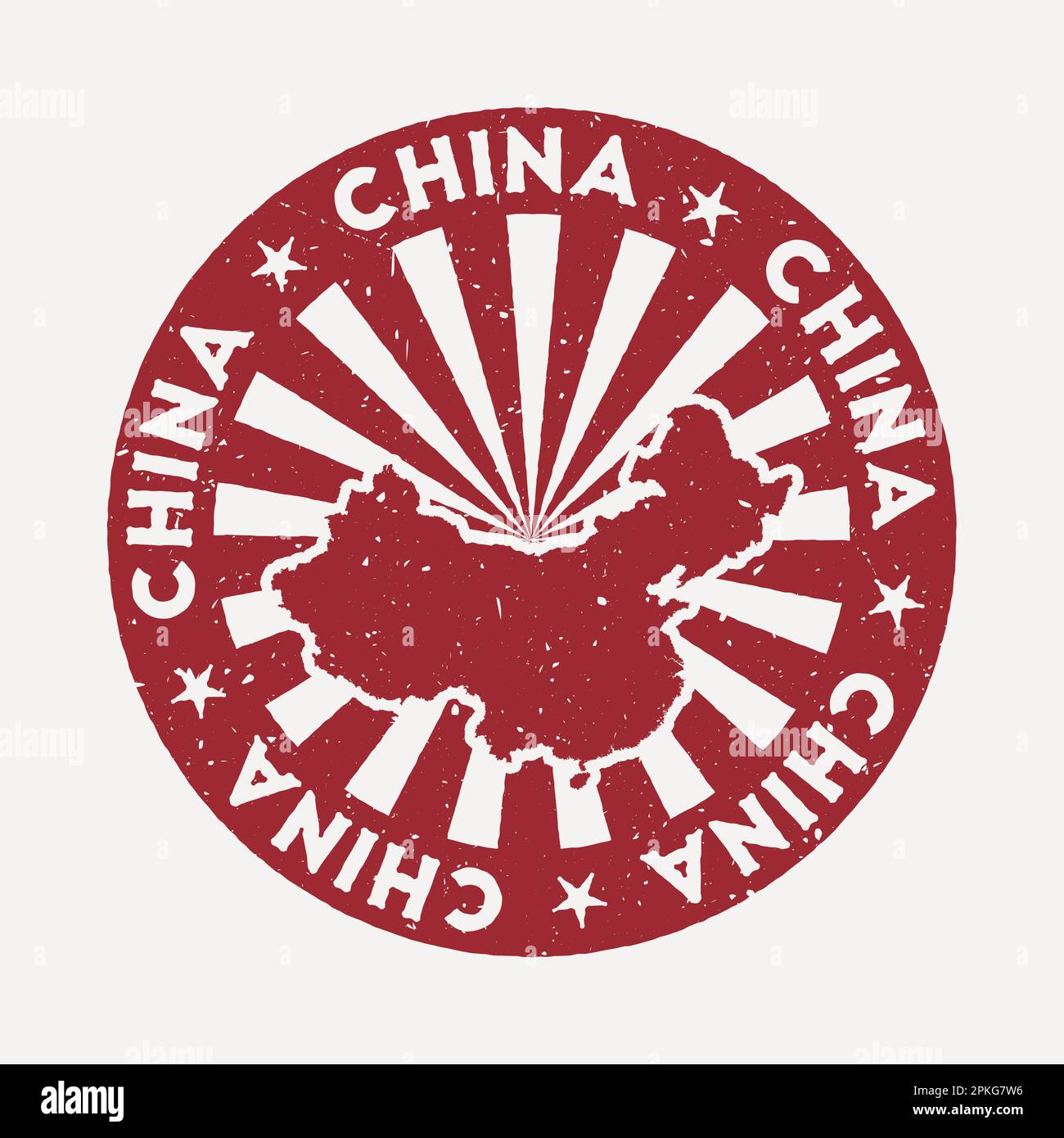 Cachet de la Chine. Voyager tampon en caoutchouc rouge avec la carte du pays, illustration vectorielle. Illustration de Vecteur