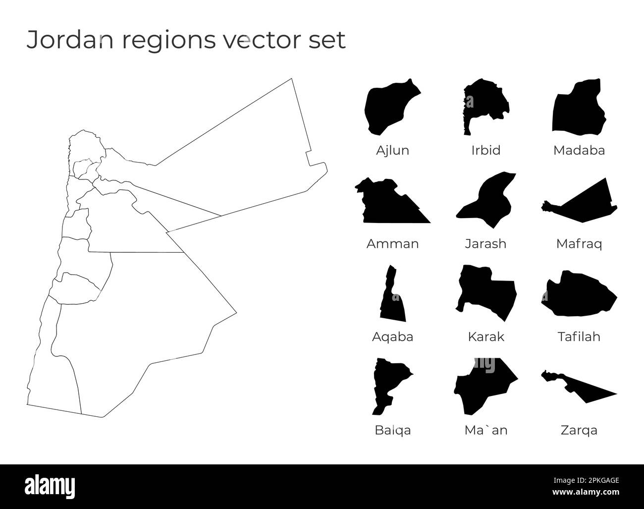 Carte de Jordanie avec formes de régions. Carte vectorielle vierge du pays avec les régions. Frontières du pays pour votre infographie. Illustration vectorielle. Illustration de Vecteur