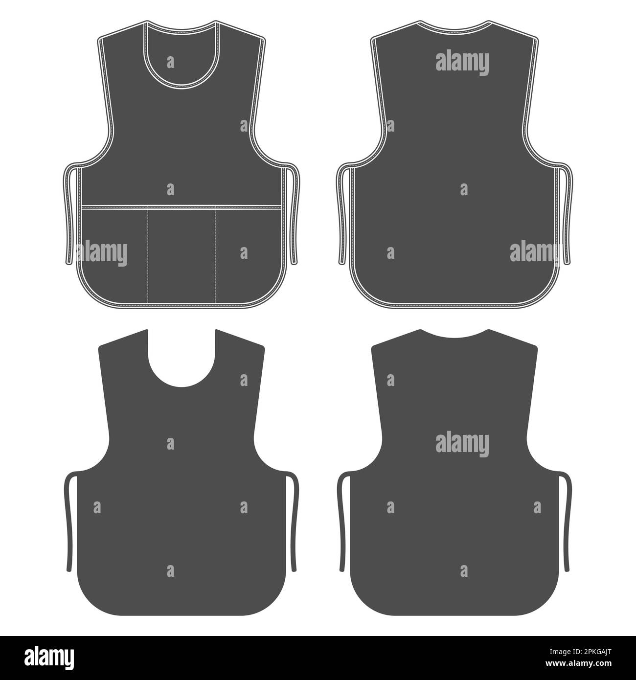 Jeu d'illustrations noir et blanc avec tablier de vendeur, serveur. Objets vectoriels isolés sur fond blanc. Illustration de Vecteur