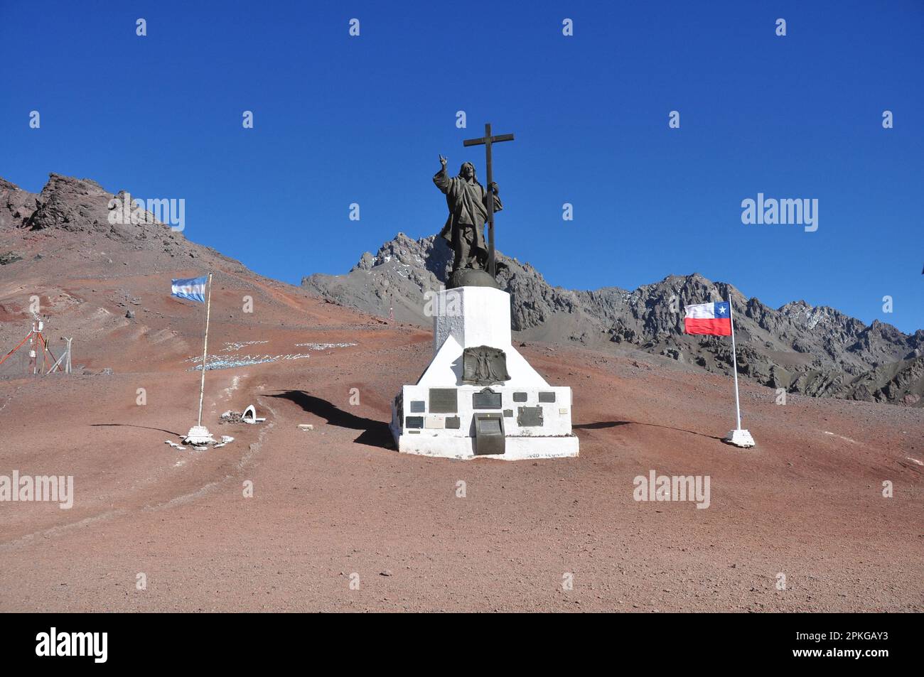 Cristo redentor en el paso de Uspallata en la frontera Argentina Chilena Banque D'Images