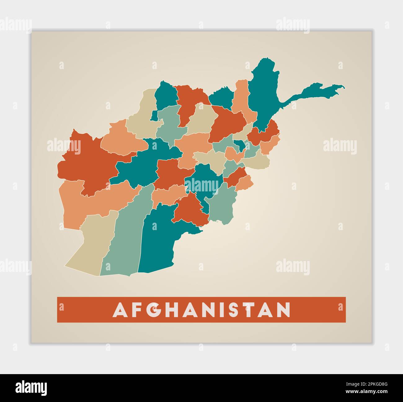 Affiche Afghanistan. Carte du pays avec des régions colorées. Forme de l'Afghanistan avec nom de pays. Illustration vectorielle impressionnante. Illustration de Vecteur