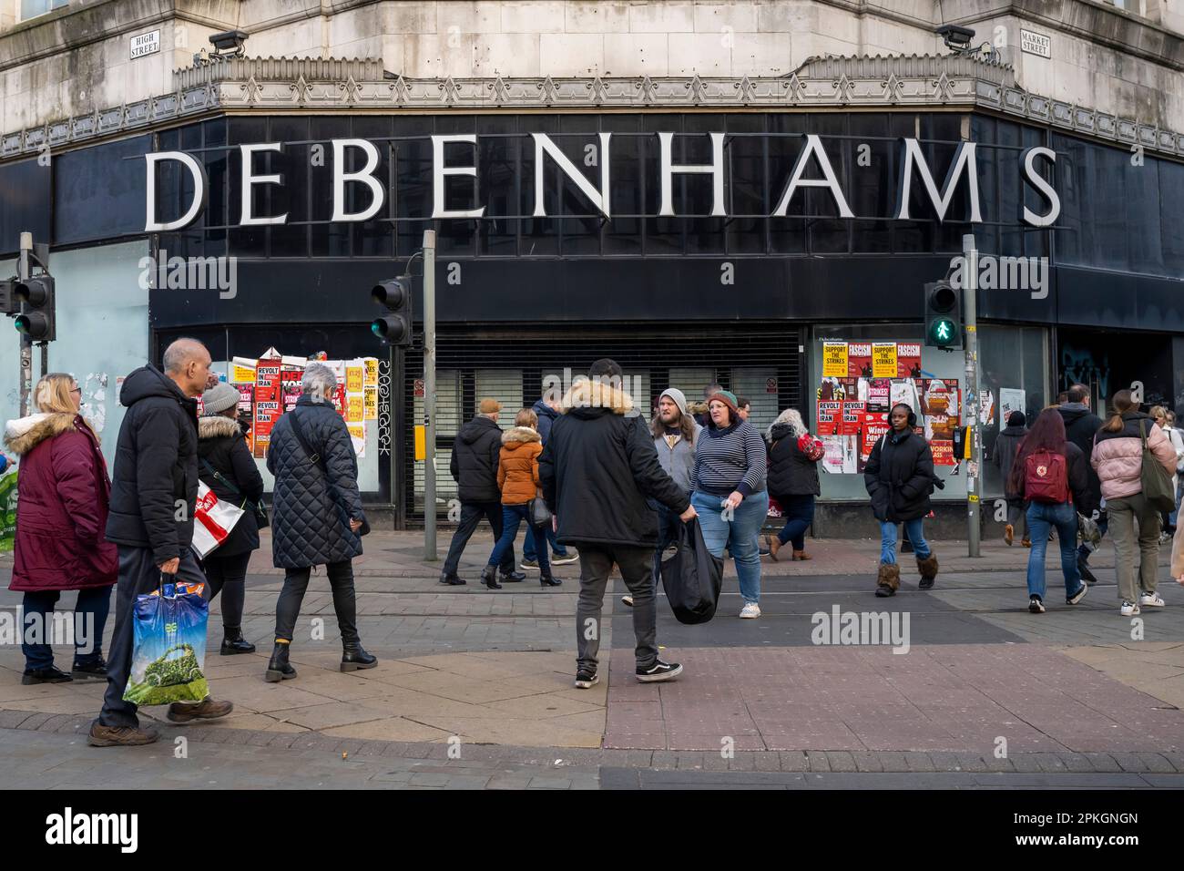Vue générale d'un magasin Debenhams fermé à Manchester, Angleterre, Royaume-Uni. Banque D'Images