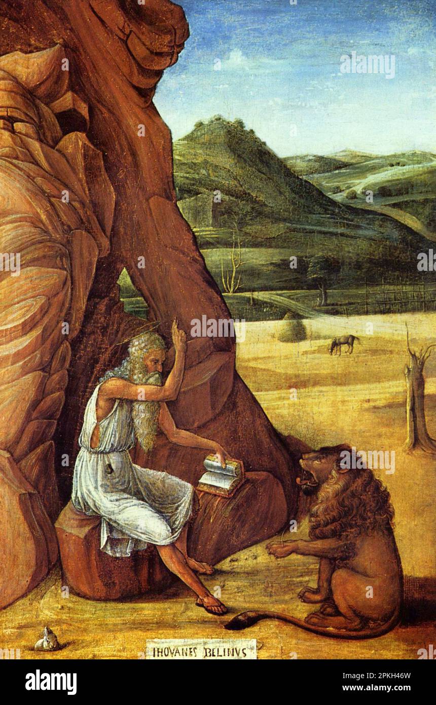 St. Jérôme dans le désert, vers 1455 peint par l'artiste italien de la Renaissance Giovanni Bellini Banque D'Images