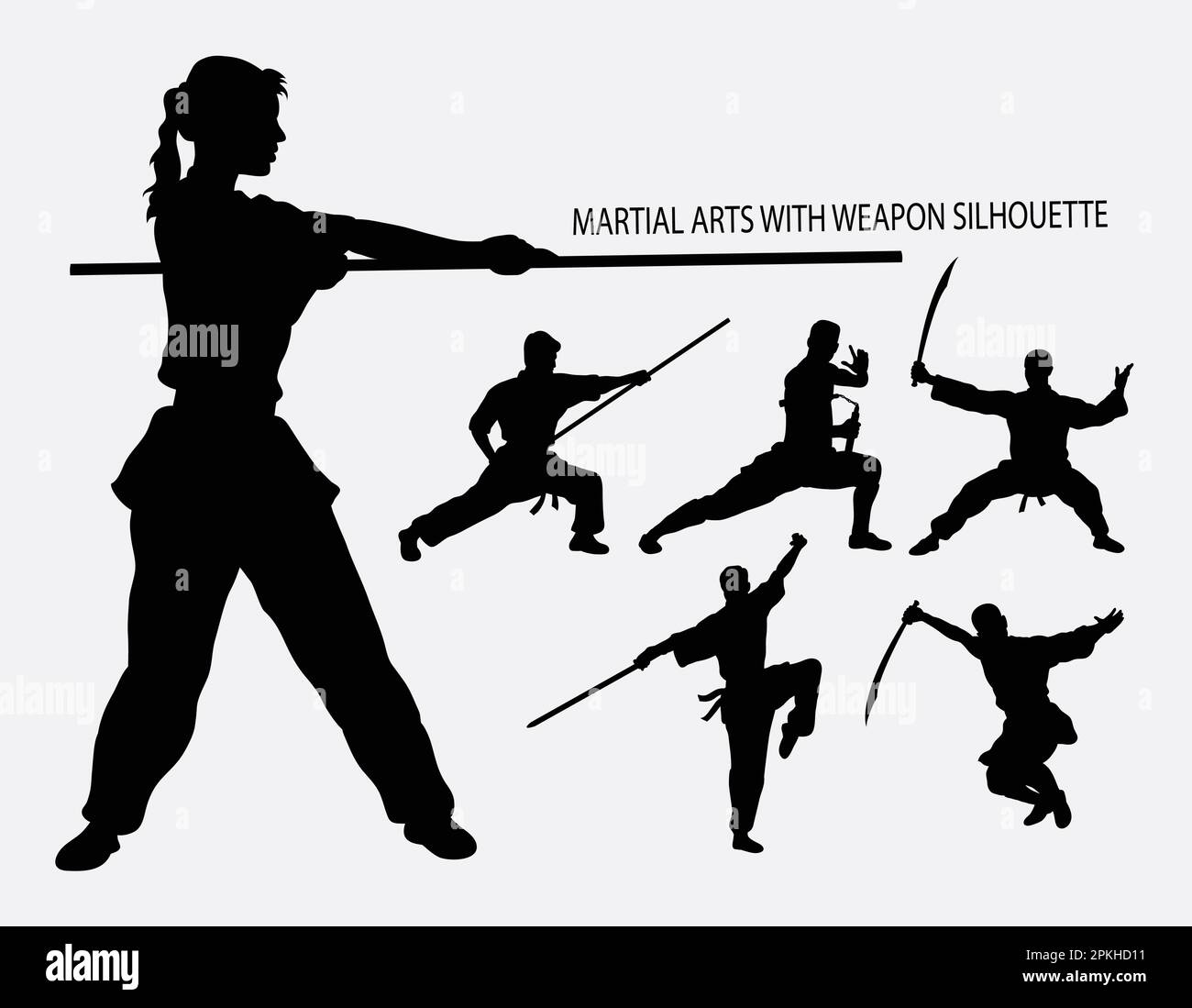 Wushu avec arme arts martiaux sport silhouette Illustration de Vecteur