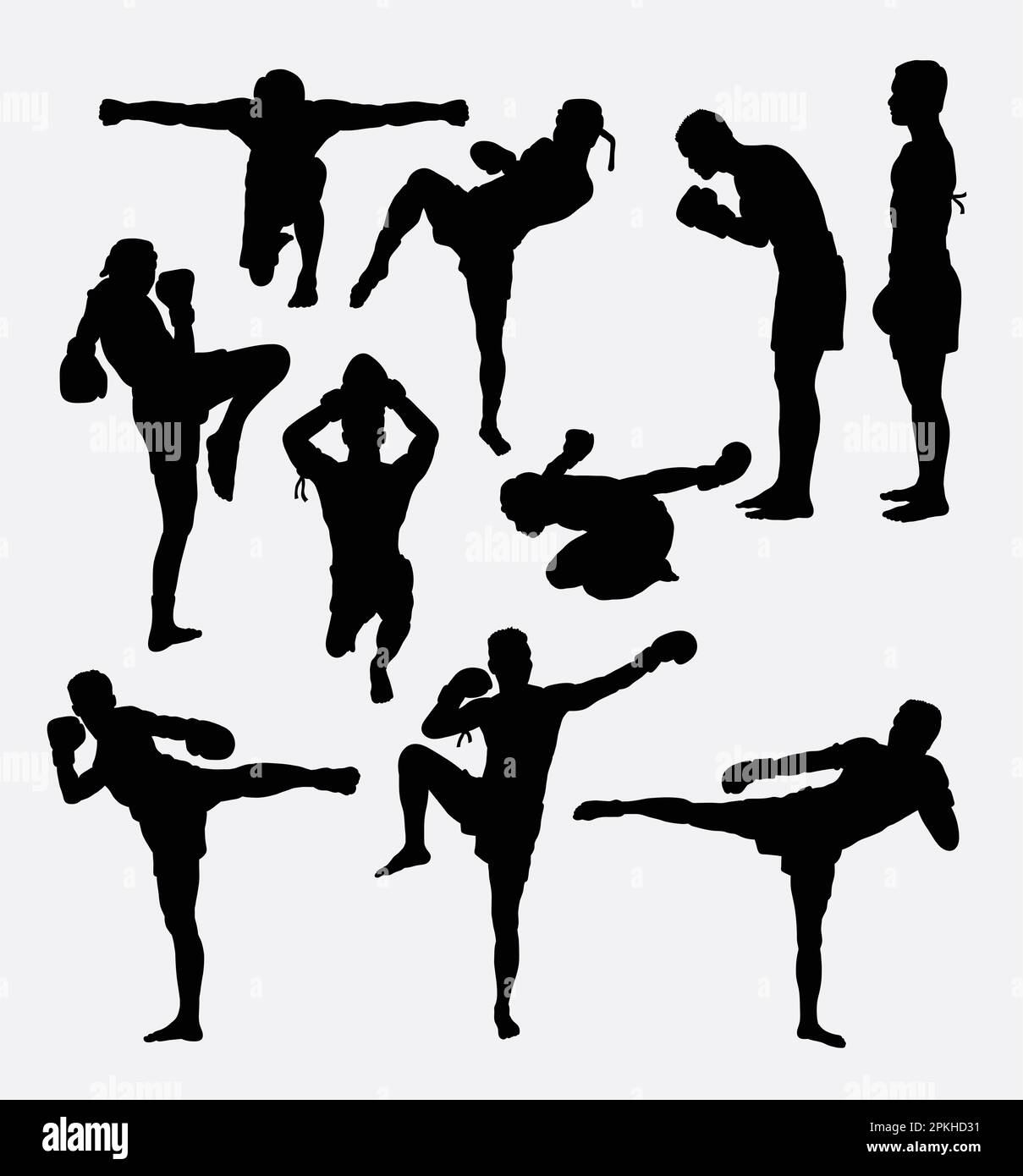 Silhouettes thaï boxer art martial Illustration de Vecteur