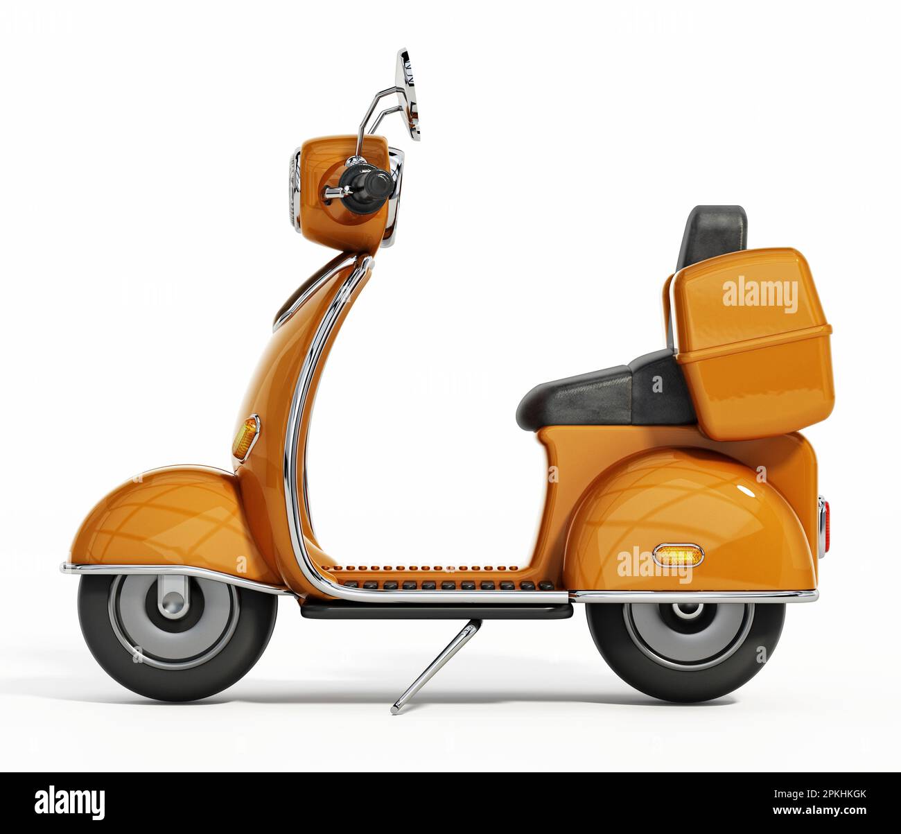 Moto classique vintage scooter ou mobylette isolée sur fond blanc. 3D illustration. Banque D'Images