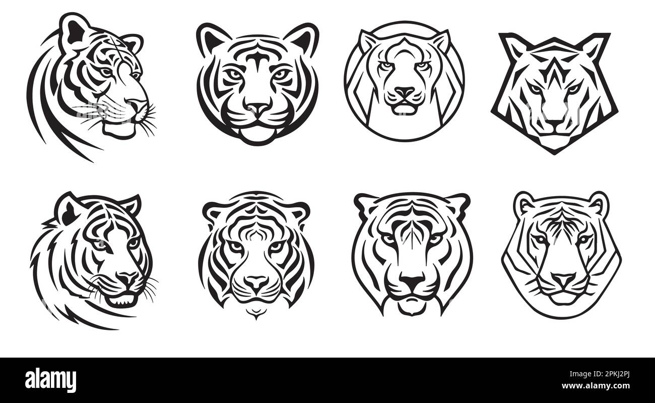 Dessin du logo de la collection Tiger Head dessiné à la main dans une illustration de style Doodle Illustration de Vecteur