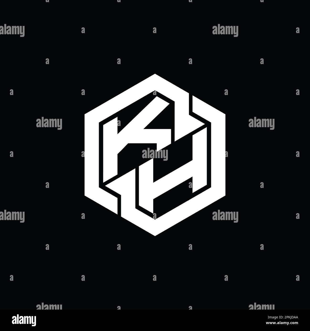Logo KH monogramme de jeu avec modèle de conception de forme géométrique hexagonale Banque D'Images