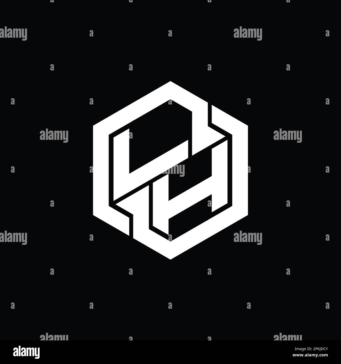 Logo LH monogramme de jeu avec modèle de forme géométrique hexagonale Banque D'Images