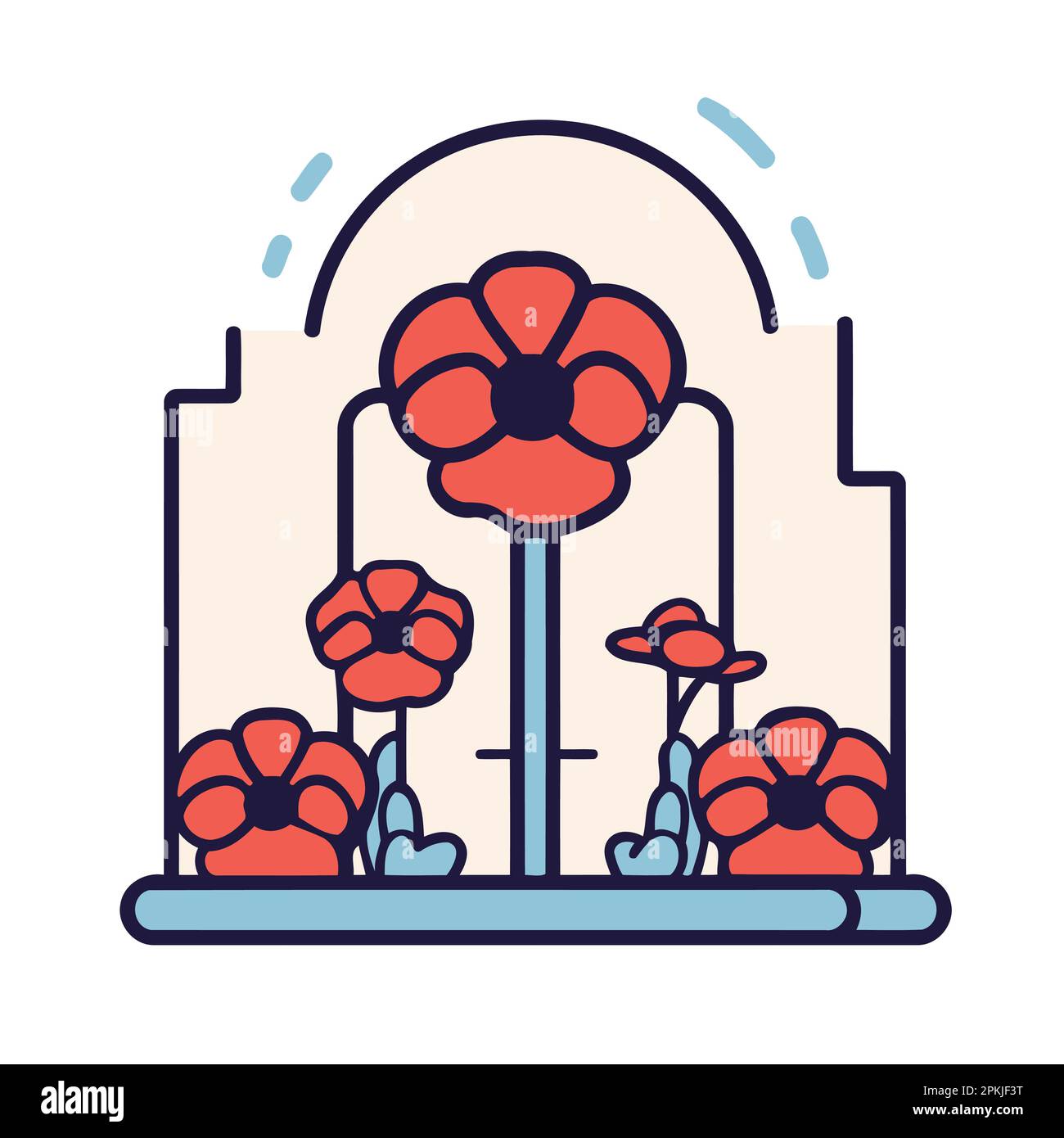 fleurs de pavot rouge dans l'illustration vectorielle minimaliste du cimetière Illustration de Vecteur