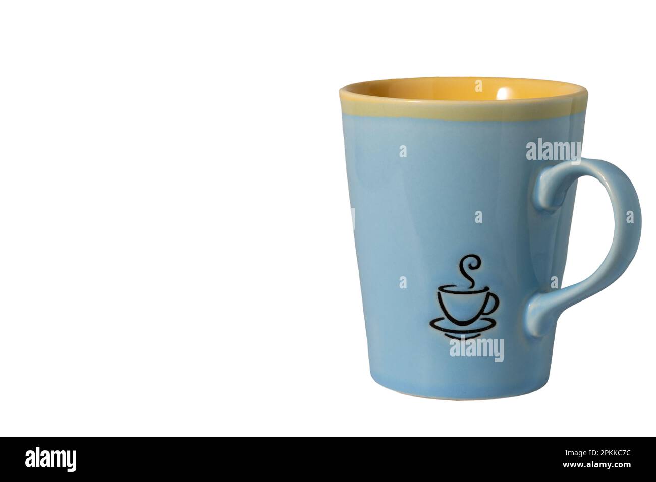 Tasse à café vide. Couleur bleue. Gros plan. Jante jaune Banque D'Images