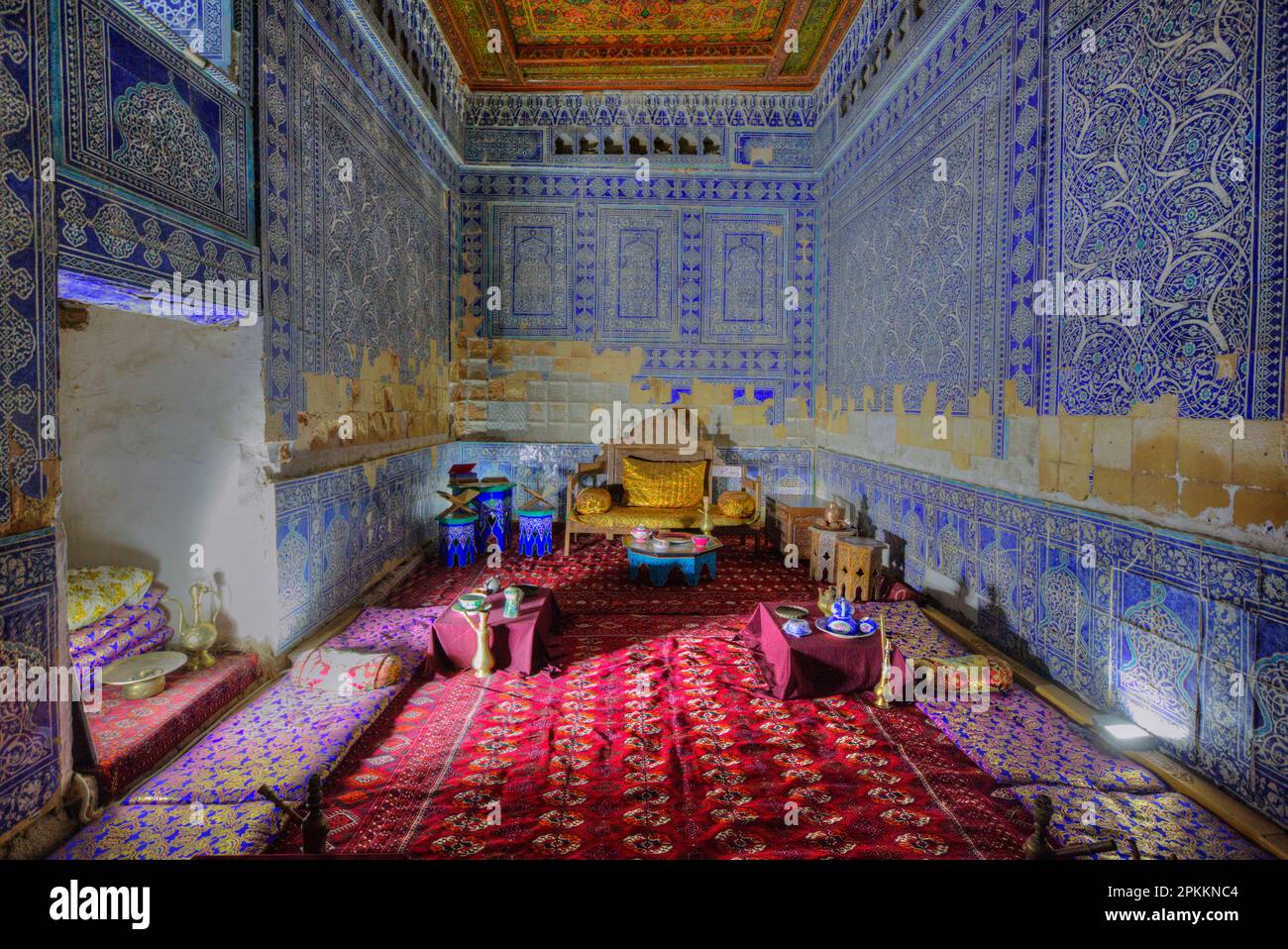Salle de réception de l'Emir, Palais Tash Khauli, 1830, Ichon Qala (Itchan Kala), site du patrimoine mondial de l'UNESCO, Khiva, Ouzbékistan Banque D'Images